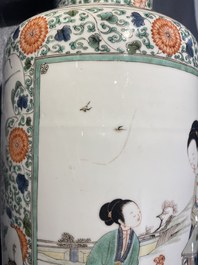 A fine Chinese famille verte rouleau vase, Kangxi